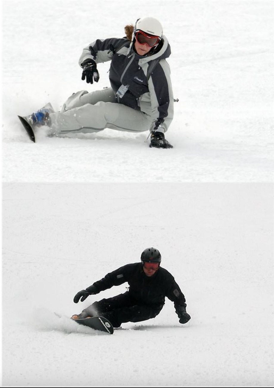 snowboarders in good heelside position